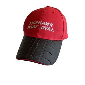 FireHawk Wide Oval Firestone Red White Race Rubber Bill Strapback Hat Cap
